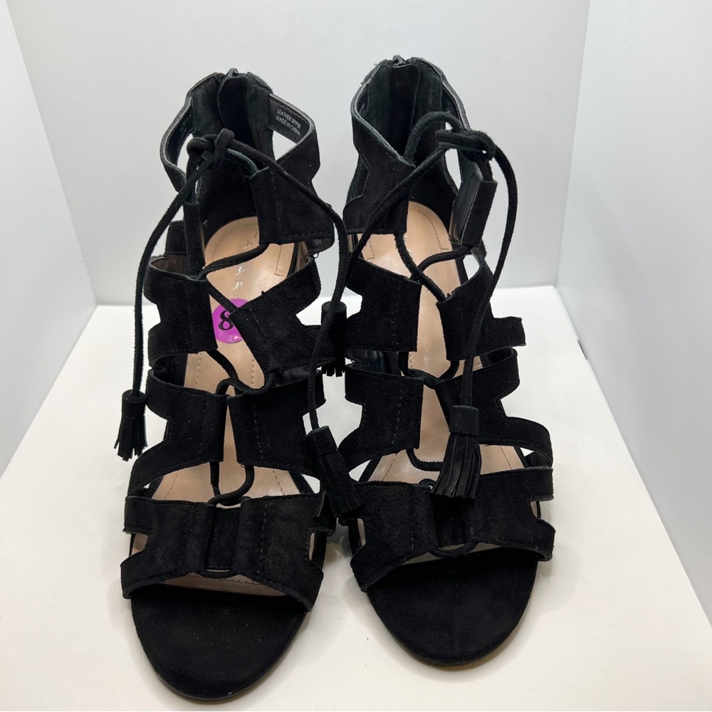 Tahari Black Suede Strappy Heels | Size 8.5